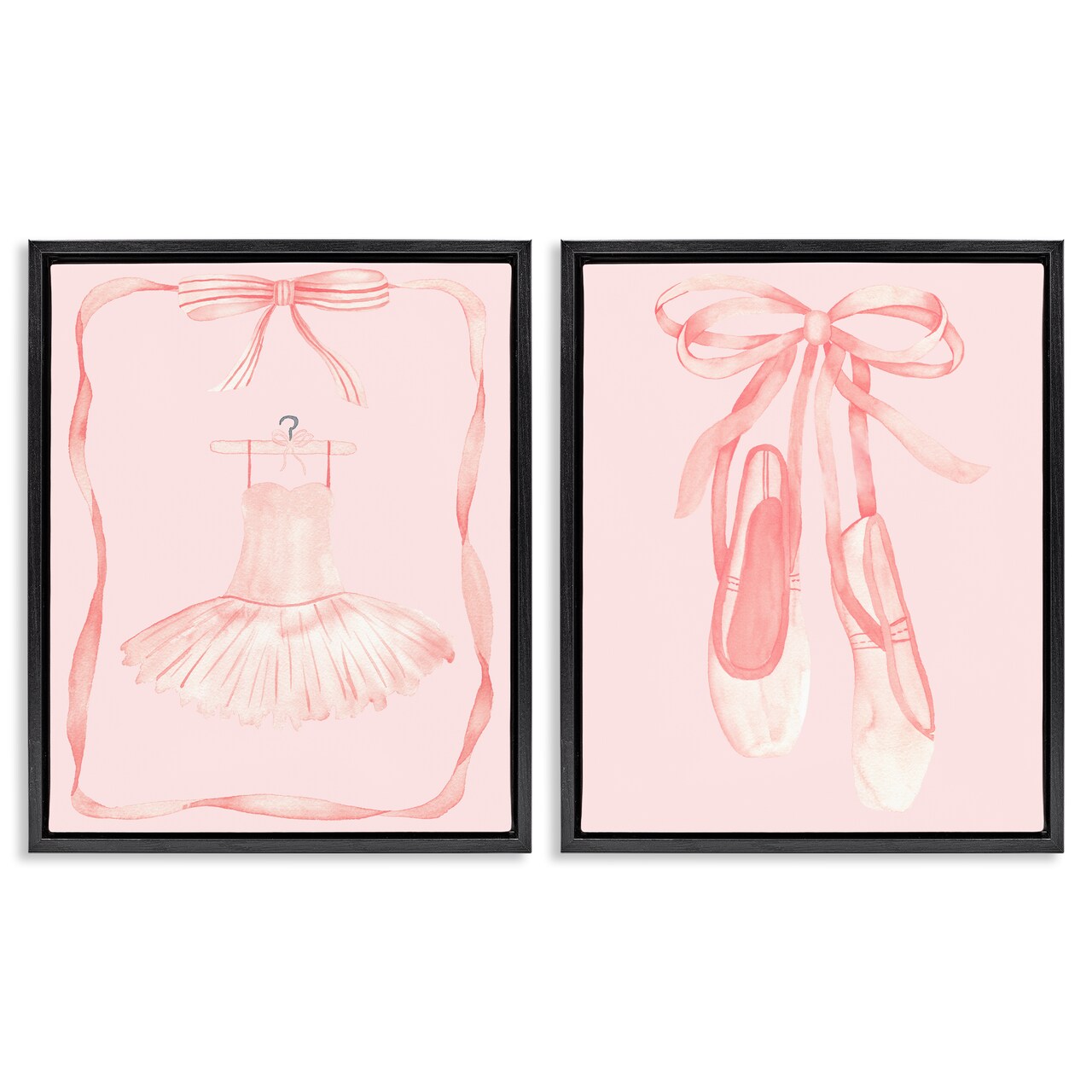 Stupell Industries Pastel Ballerina Dress & Slippers 2 Piece Black Framed Floater Canvas Set, design by Nina Jacobs